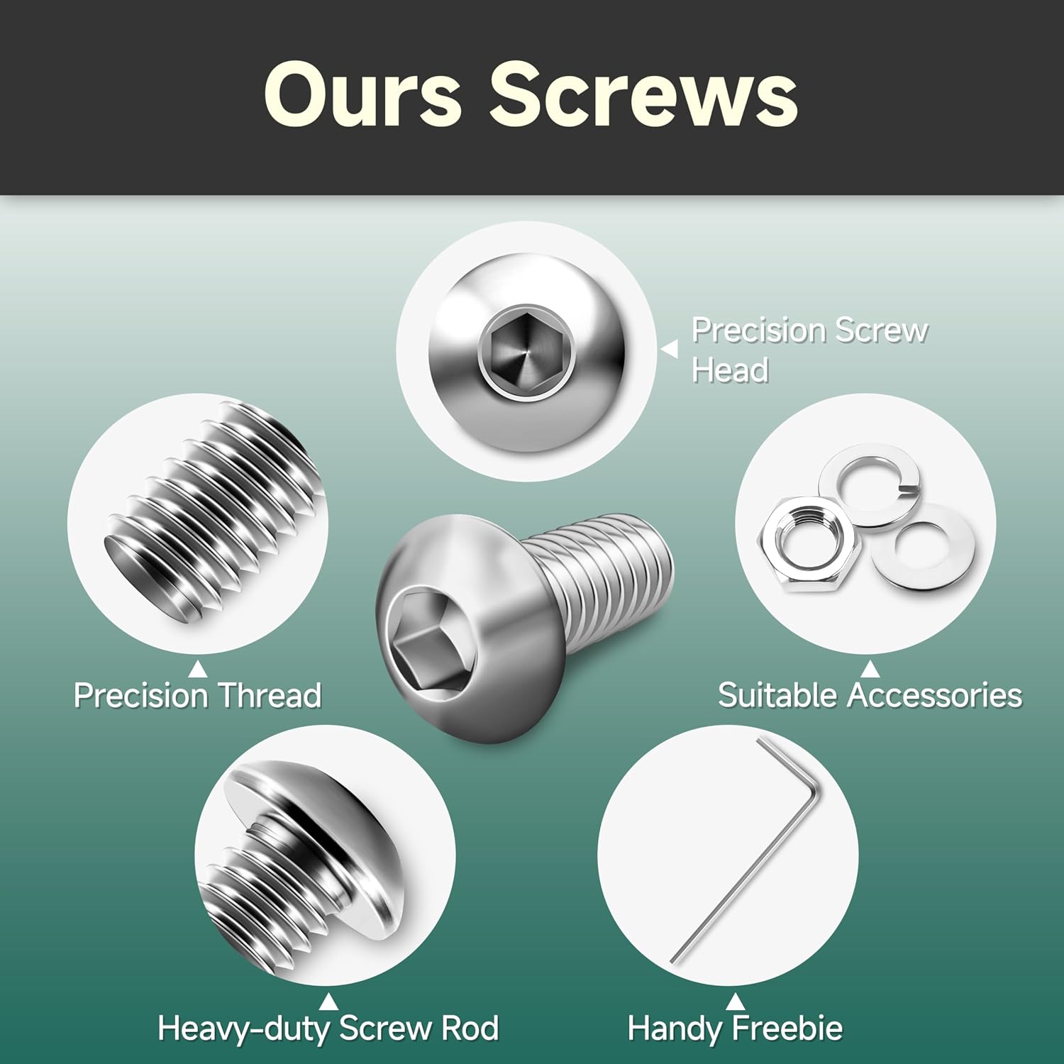 Metric Screw , 120 count Metric Bolt  Kit M4 M5 M6 Machine Screws and Nuts with Lock & Flat Washers, 304 Stainless Steel Button  Socket Cap Black Screws Nuts and  Kit