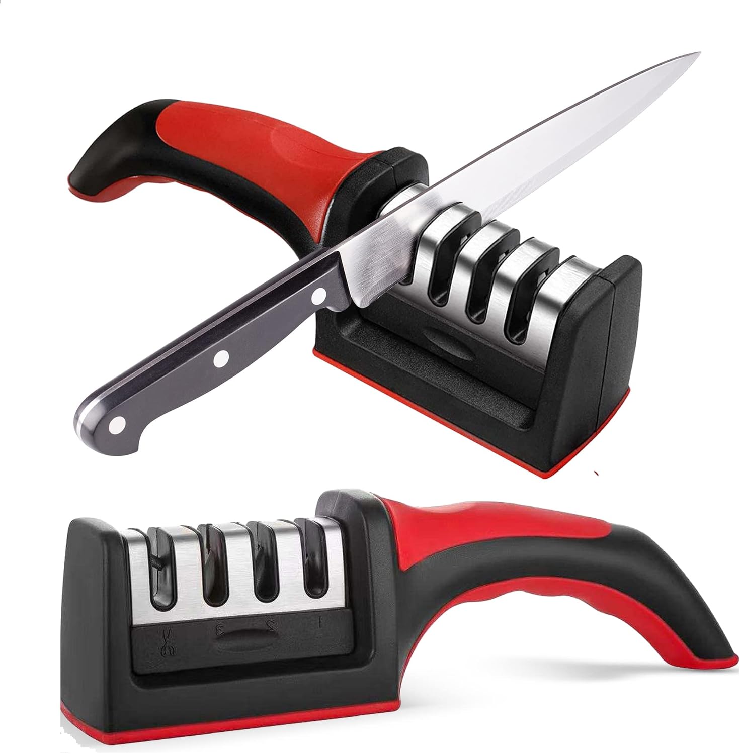4-Stage Professional Kitchen Knife Sharpener - Knife Sharpener Helps Repair, Restore, Polish Blades and 4 Stage Sharpening Slots