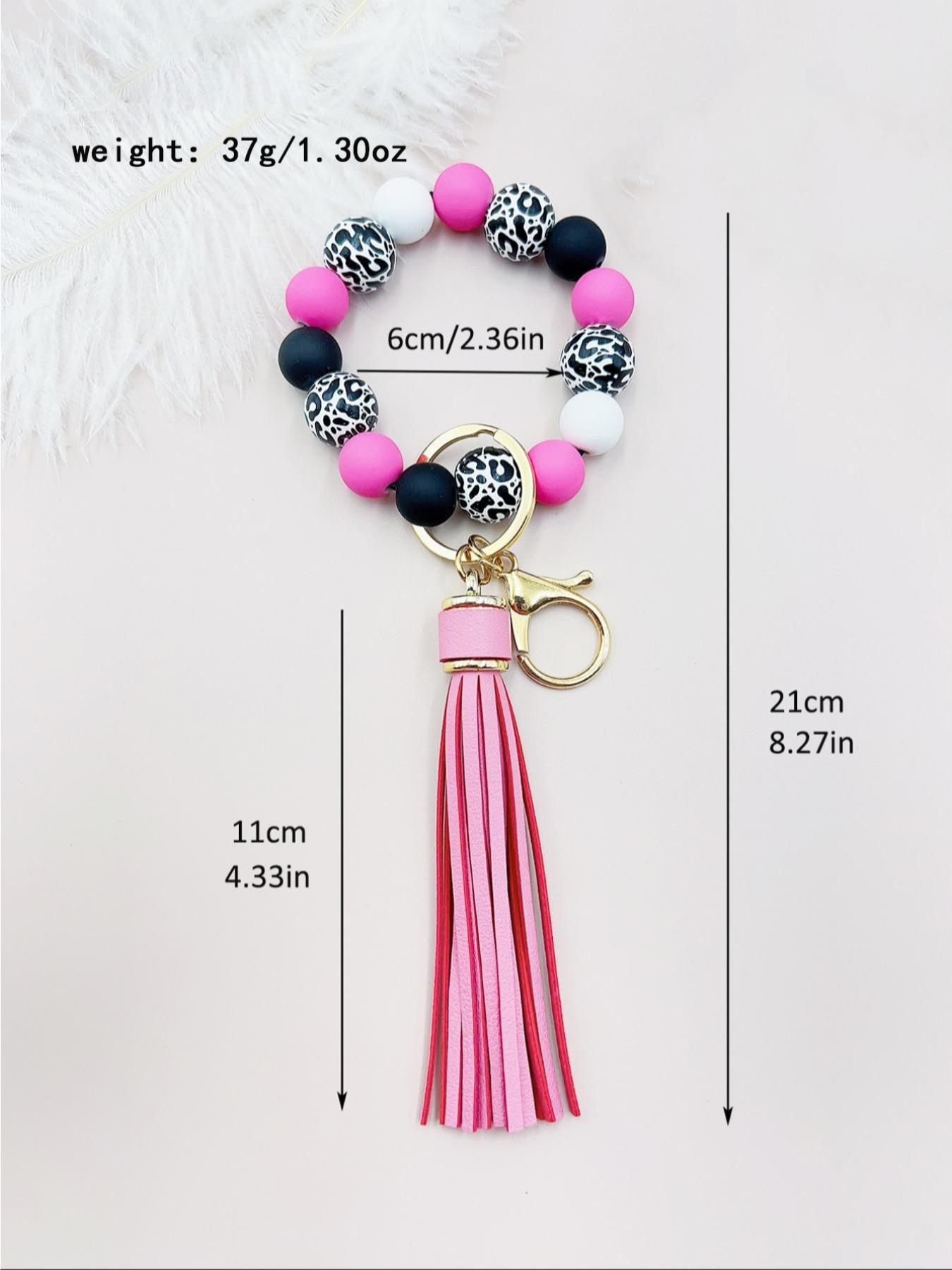 Women's Leopard Print Keychain Bracelet, Silicone Charm Pendant, Casual Style Accessory for Daily Use, Portable Anti-Loss Design
