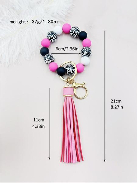Wooden Bead & Silicone Bracelet Keychain Effortless Style for Daily Wear, Thoughtful Gift for Her - Keys Wristlet for Women