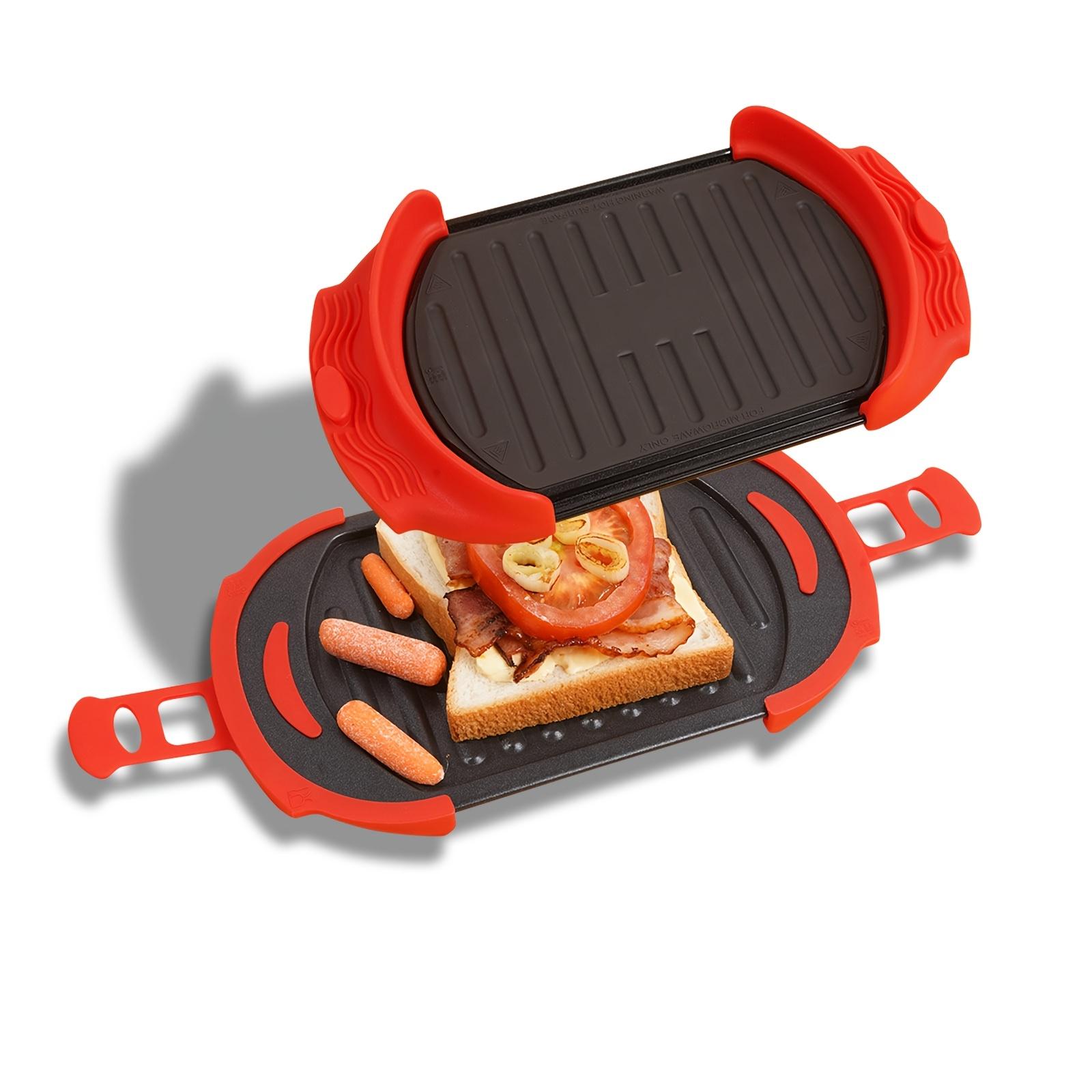 Adjustable Microwave Grill Panini Press Machine, Sandwich Toaster Oven, Panini Press for Toasts, Waffles, Sandwiches, Grilled Meat, Toastie Machine