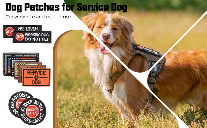 Auroth 10 Pieces Service Dog Patches, Tactical Morale Patches Bundle, Full Embroidery Loop and Hook Fasten Dog Harness Patches Set, American Flag Dog Patch Set Vest Harnesses Collars Leashes