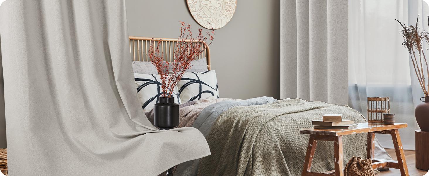 Deconovo Linen Full Blackout Curtains 2 Panels Thermal Soundproof Heavy Soft Wrinkle-Free Drapes for Bedroom Living Room