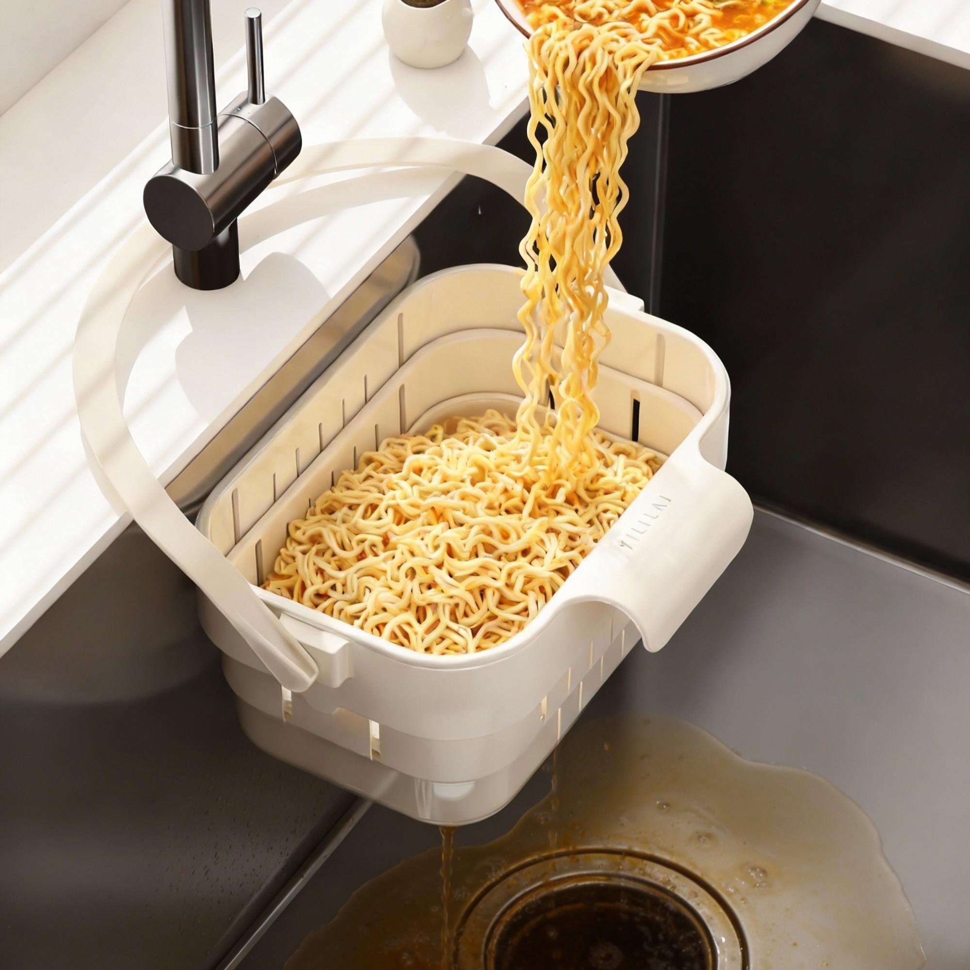 Foldable Adjustable Draining Basket, Keep Kitchen Counter Dry, Vegetable Washing Filter, Plastic Food Filter Accessory