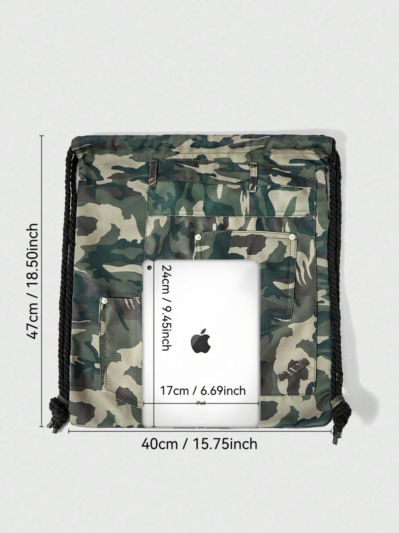 Camouflage Drawstring Backpack, Large Capacity Multi-Pocket Casual Unisex Bag, Suitable for Commuting, Social Events, Shopping