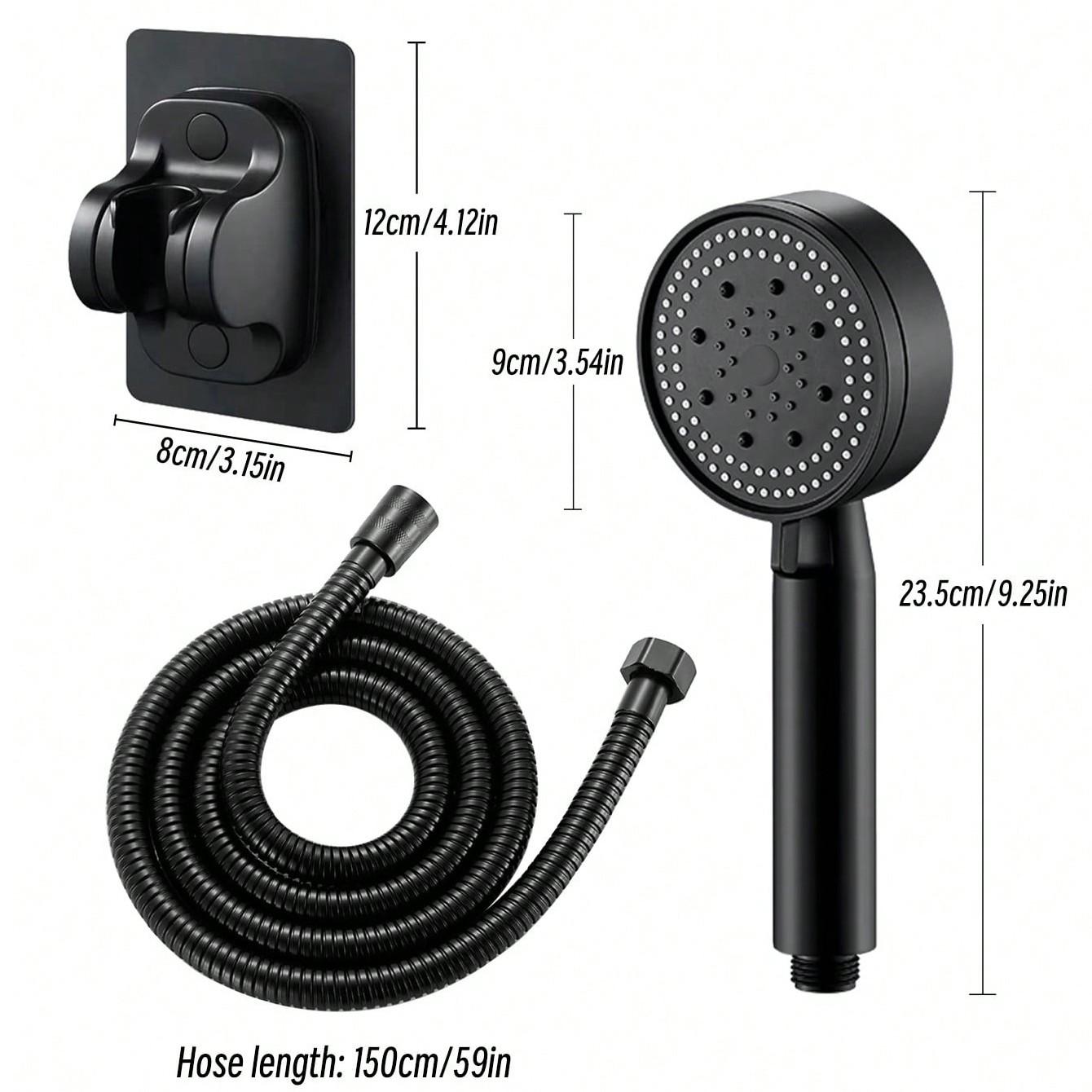 Shower Head Set with Hose and Base, No Drilling Installation, 150cm Long Shower Accessories, Easy Assembly, Bathroom Essentials