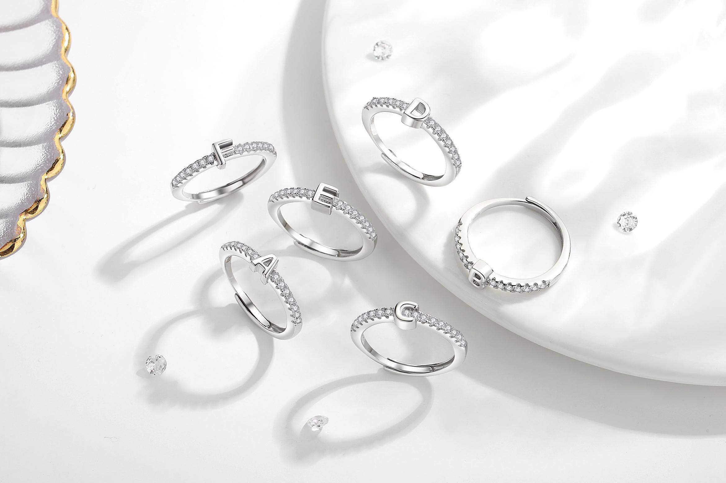 26 Initial Rings for Women & Girls, Letter A - Z Shiny Adjustable Open Rings, Personalized Name Ring Gifts For Birthday and Valentines