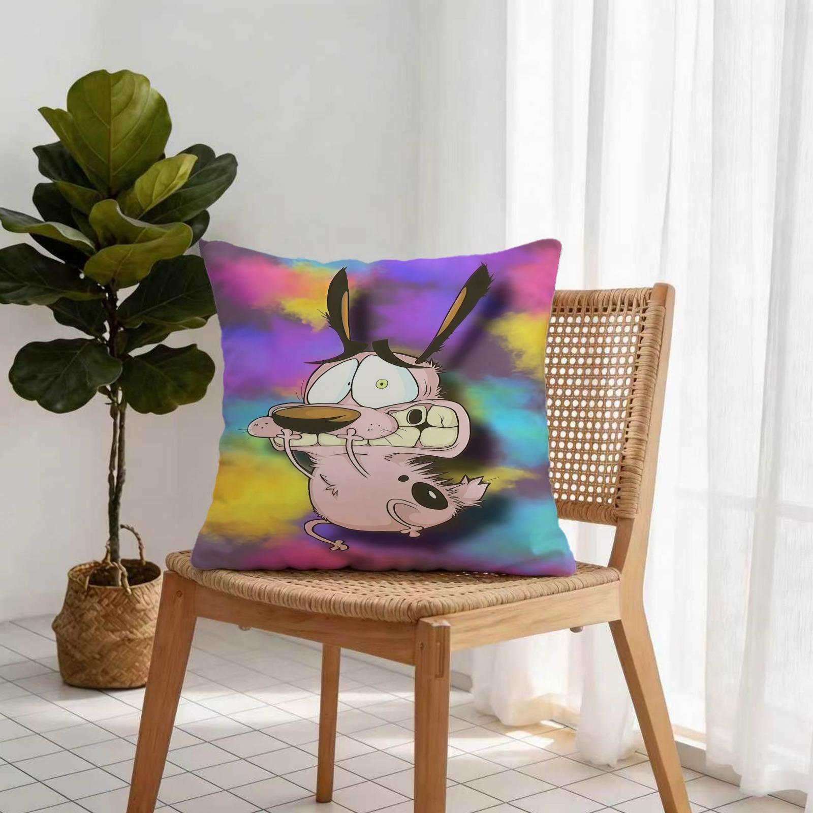 18x18 Inch Courage The Cowardly Dog Throw Pillow, Cute Mint Green Floral Cartoon Dog Decorative Cushion, Kawaii Pillow for Sofa Bed Office Living Room Bedroom, Ideal Gift for Teens Girls Adults Cartoon Fans