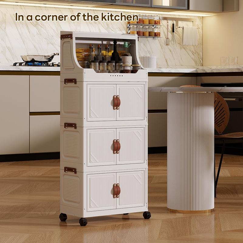 Foldable Storage Cabinet with Wheels, Multi-Layer Plastic Organizer, 36cm*25cm/46cm*28cm, Ideal for Living Room and Bedroom