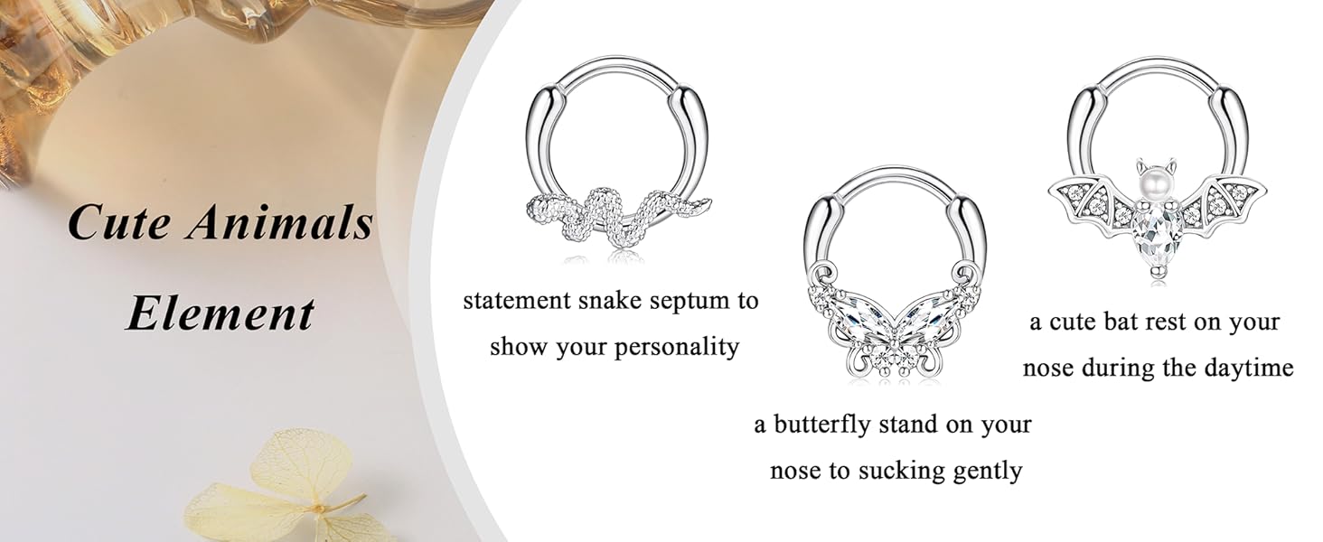 FASACCO 16G Cute Snake Butterfly Septum Ring Septum Piercing Jewelry for Multiple Piercings Hypoallergenic Septum Rings for Daith Earrings