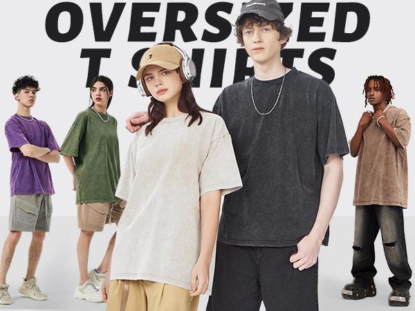 Gihuo 3 Pack Men Women Oversized T Shirts Vintage Tee Loose Fit Short Sleeve Casual Streetwear Baggy Washed Unisex Tops Beige Crewneck Machine Washable High-Quality Cotton Basic Menswear