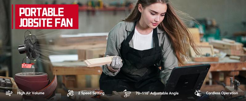 Jobsite Fan Compatible with Milwaukee 18V Li-ion Battery for Industrial, Outdoor, Construction Site Cooling, Battery NOT Included