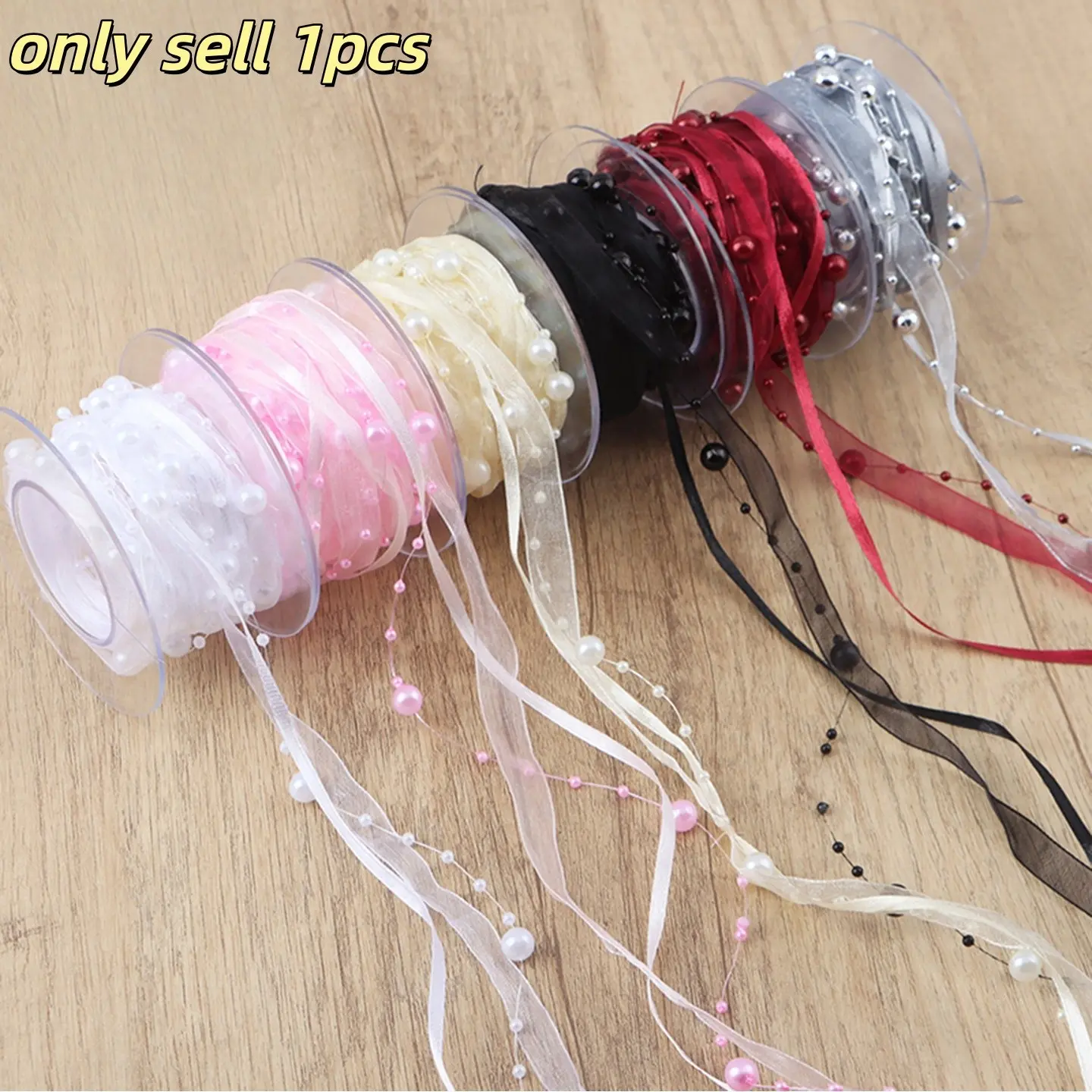 Ethereal Pearl Snow Mesh Ribbon, Dual Layer Ribbon with 3D Beads, Perfect for Gift Boxes, Scented Candles, Flower Bunches, Wedding Gifts, DIY Crafts