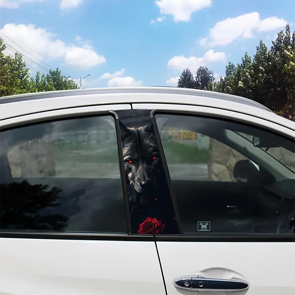 Edgy Tough Guy B Pillar Decal - Black Wolf Rose Red Eyes 3D Realistic Universal Window Pillar Modification Sticker