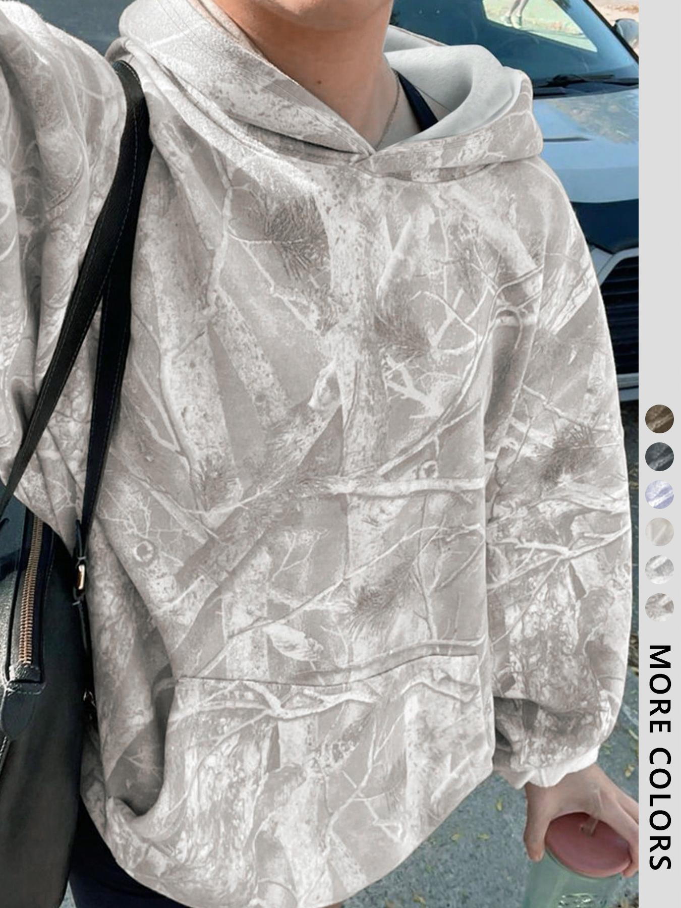 Unisex Casual Branch Print Hoodie, Soft Loose-Fitting Long Sleeve Pullover, Graduation & Back-To-School Wear, Fall Streetwear, Sweatshirts