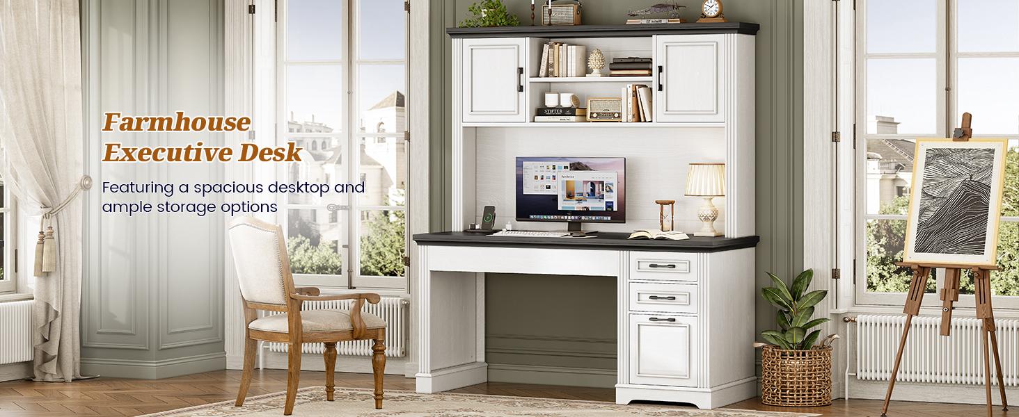 SEDETA 47.2-inch Executive Desk with 3 Drawers Computer Desk with Power Outlet Gaming Desk with Organizer