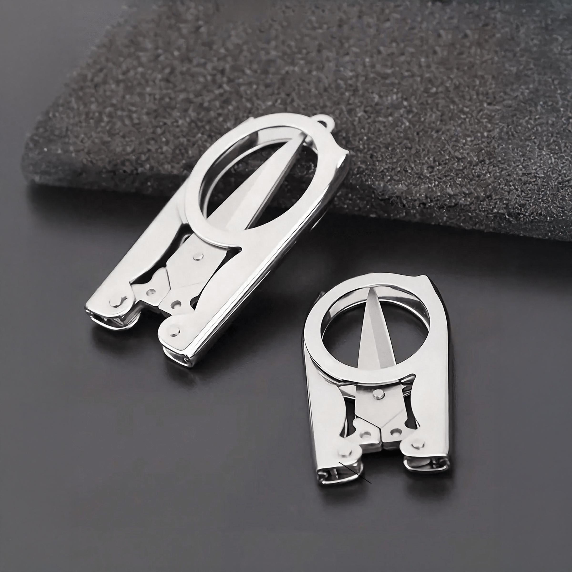 1pc Folding Scissors, Steel Small Scissors Pocket Portable, Foldable String In Key Ring Travel Scissors Mini Craft Knife, Paper Cutters, Cutting Supplies