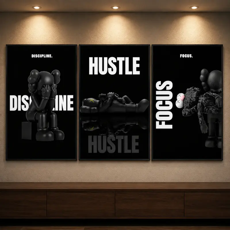 Set of 3 Black Motivational Canvas Wall Art Prints, Hypebeast Black Man Poster, Modern Streetwear Room Decor, Inspirational Quote Art for Bedroom, Dorm, Office & Man Cave, Gift for Men & Teens, Urban Art, Culture Poster, Gaming Room Decor