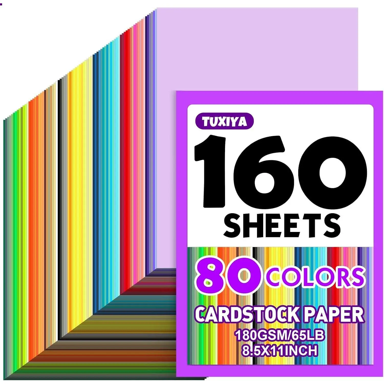 160 Sheets 8.5" X 11" Colored Cardstock, 80 Assorted Colors 180 GSM/65 LB Construction Paper Card Stock Printer Paper for Printing, Card Making, DIY Crafts, Kids School Supplies,Party Decorations