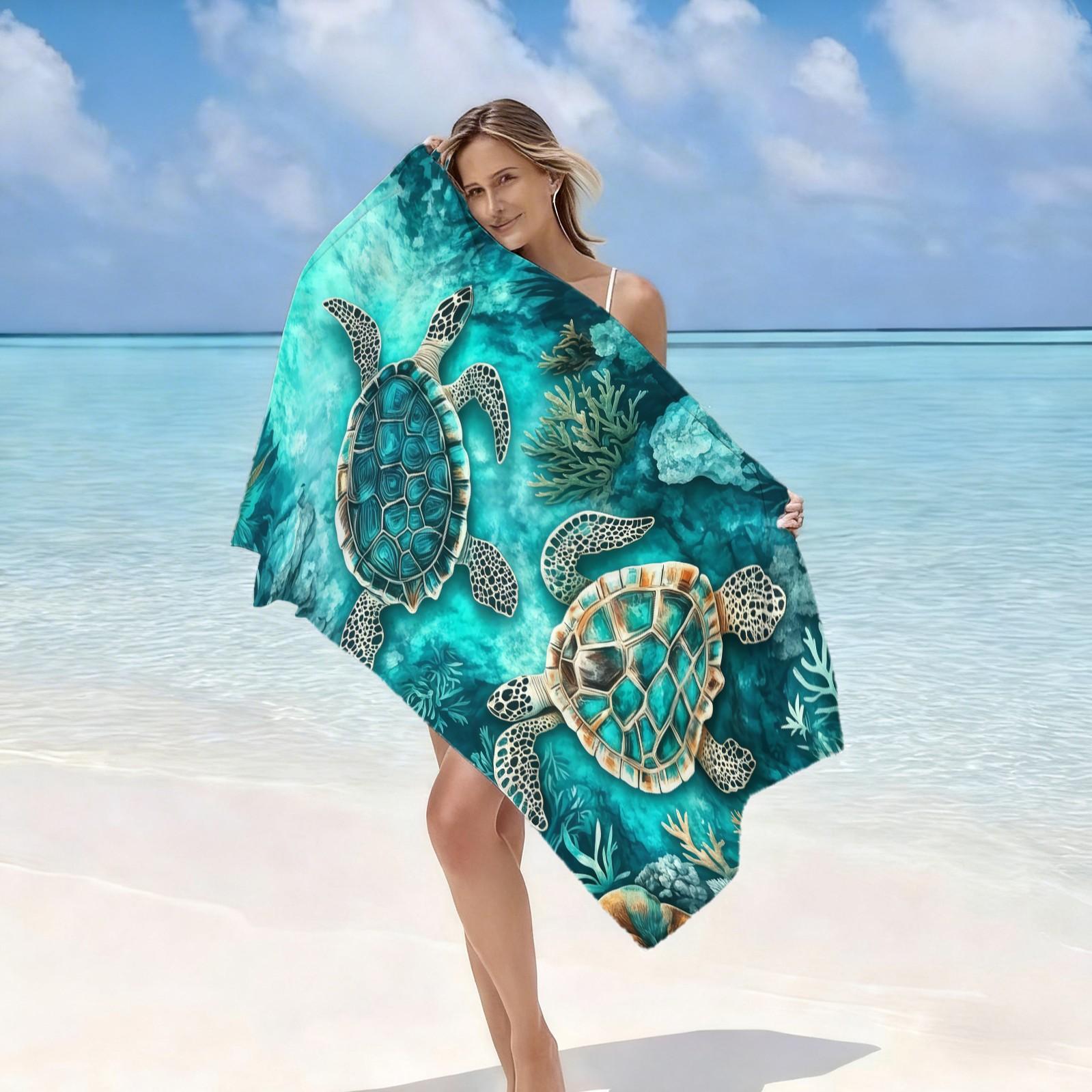 Turtle Pattern Beach Towel, Suitable For Children And Adults For Outdoor, Beach And Travel, Trendy Home And Beach Essentials