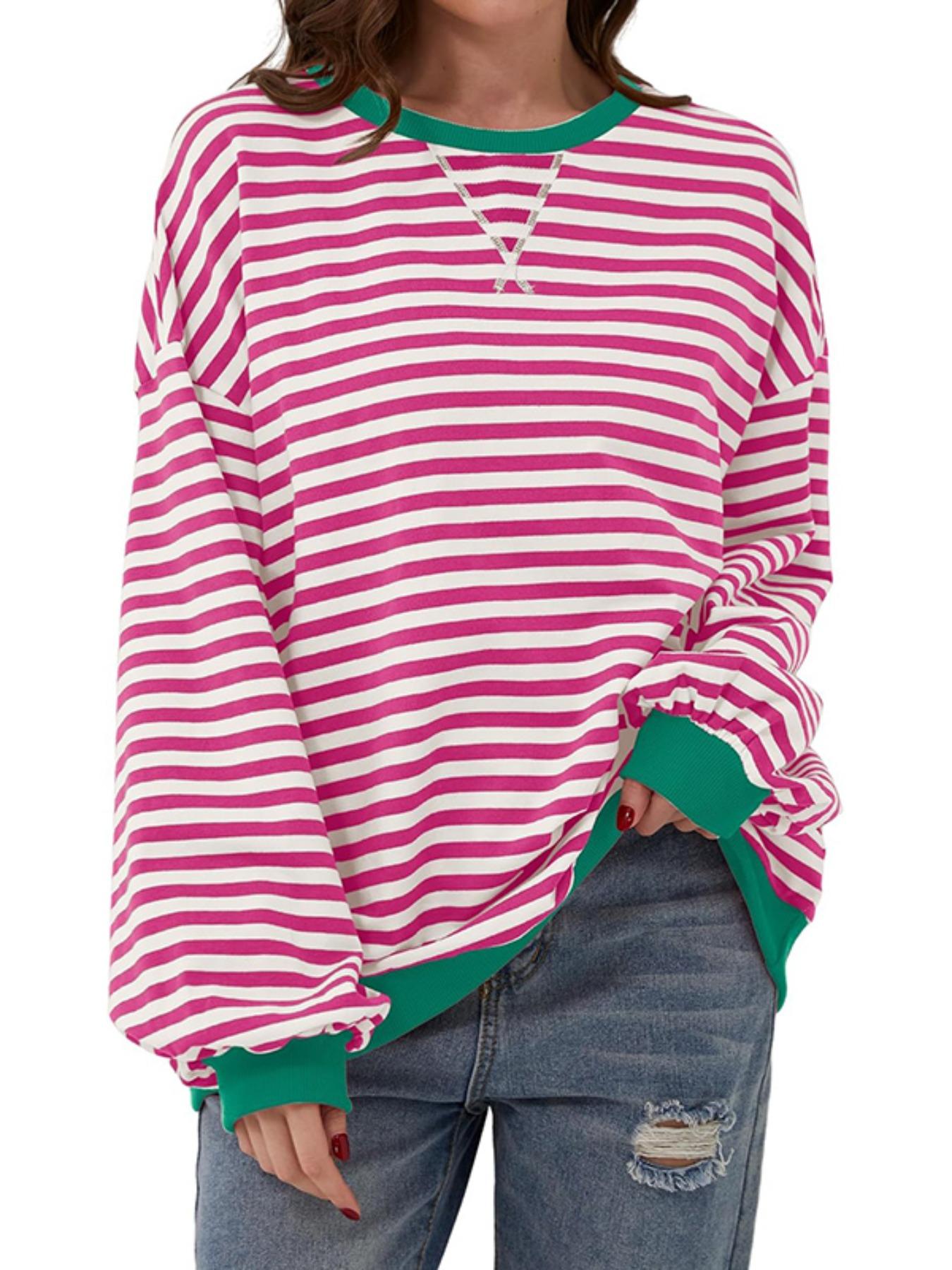 Women's Loose-Fit Casual Colorblock Striped Long Sleeve Pullover Hoodie, Fashionable All-Season Wear, Stylish Daily, Womenswear