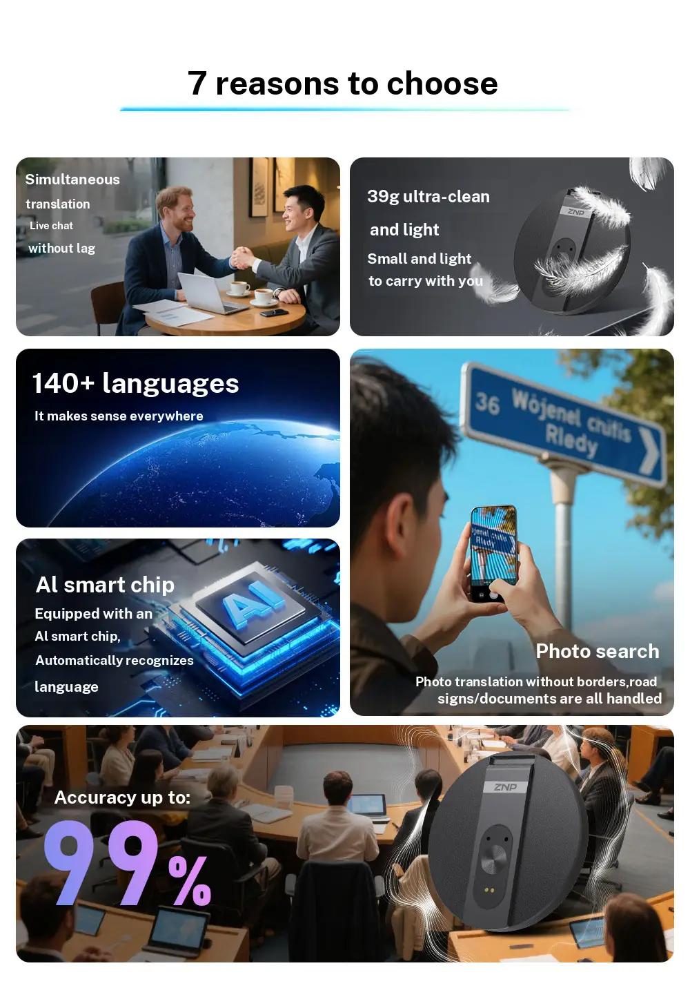 AI Translator Voice Recorder Note Recorder, Translation 146+ languages with Real time Translation, Magnetic Phone Holder, Supports Video and Voice Call Translation, Travel Socializing Lectures Meetings Interviews