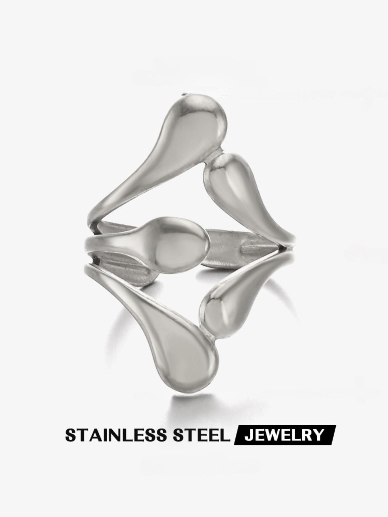 Trendy Liquid Metal Open Ring, Elegant Teardrop Design, Waterproof and Fade-Resistant, One Size Fits All, Perfect for Layering, Ideal for Fashionistas
