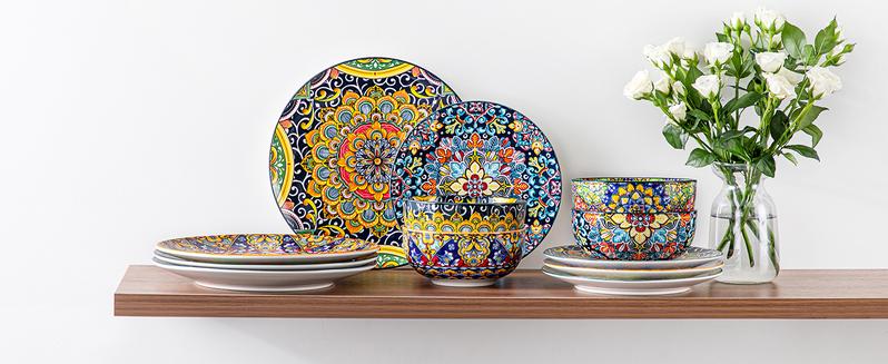 vancasso 12 Pieces Dinnerware Sets, Plates and Bowls Set, Porcelain Dishes Set for 4, Microwave and Dishwasher Safe, Scratch Resistant, Bohemian Style Dining Ware Service for 4, Series SIMI