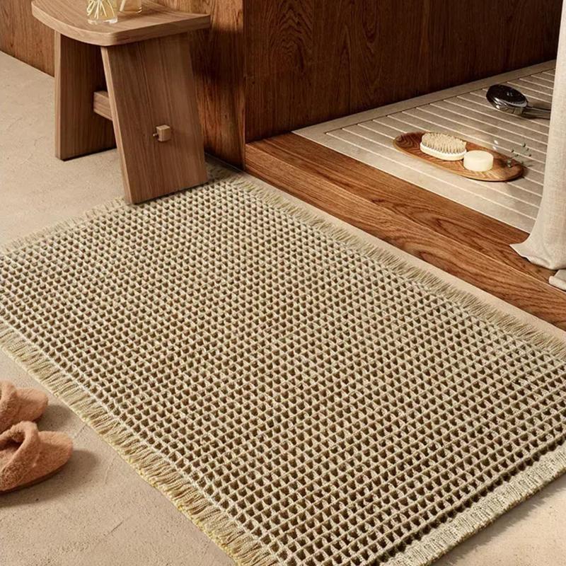 Boho Style Waffle Bath Mat, 1/3 Counts Non-slip Washable Bath Rug, Super Absorbent Bath Mat, Boho Area Rug, Soft Shower Mat for Bathroom Floor, Tub and Shower, Washable Rugs