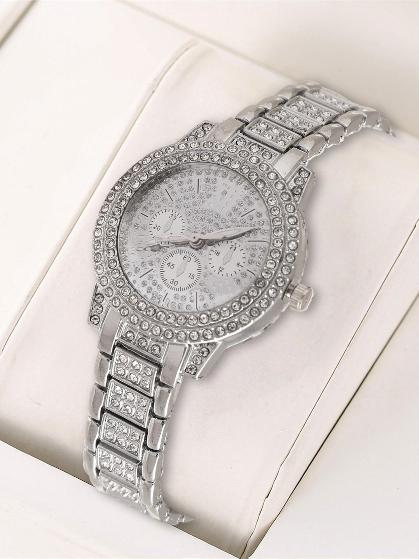 1/3counts Fashion Full Diamond Women's Watch Gold Steel Band Analog Quartz Watches