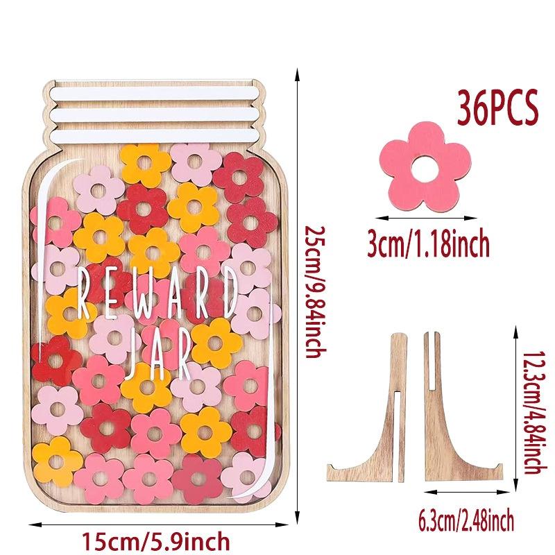 Star Flower Reward Jar, Wooden Craft Decorative Item, Self-Discipline Points Container, Creative Gift Idea, Unique Present