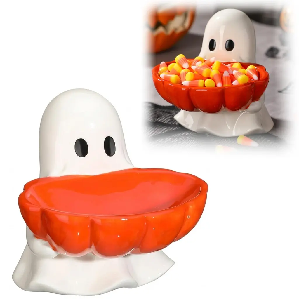 Halloween Candy Bowl Ghost Shape Resin Tray, Cute Halloween Table Decor, Cookie Jar for Parties, Model Xinghao Lz2607, Candy Box Type