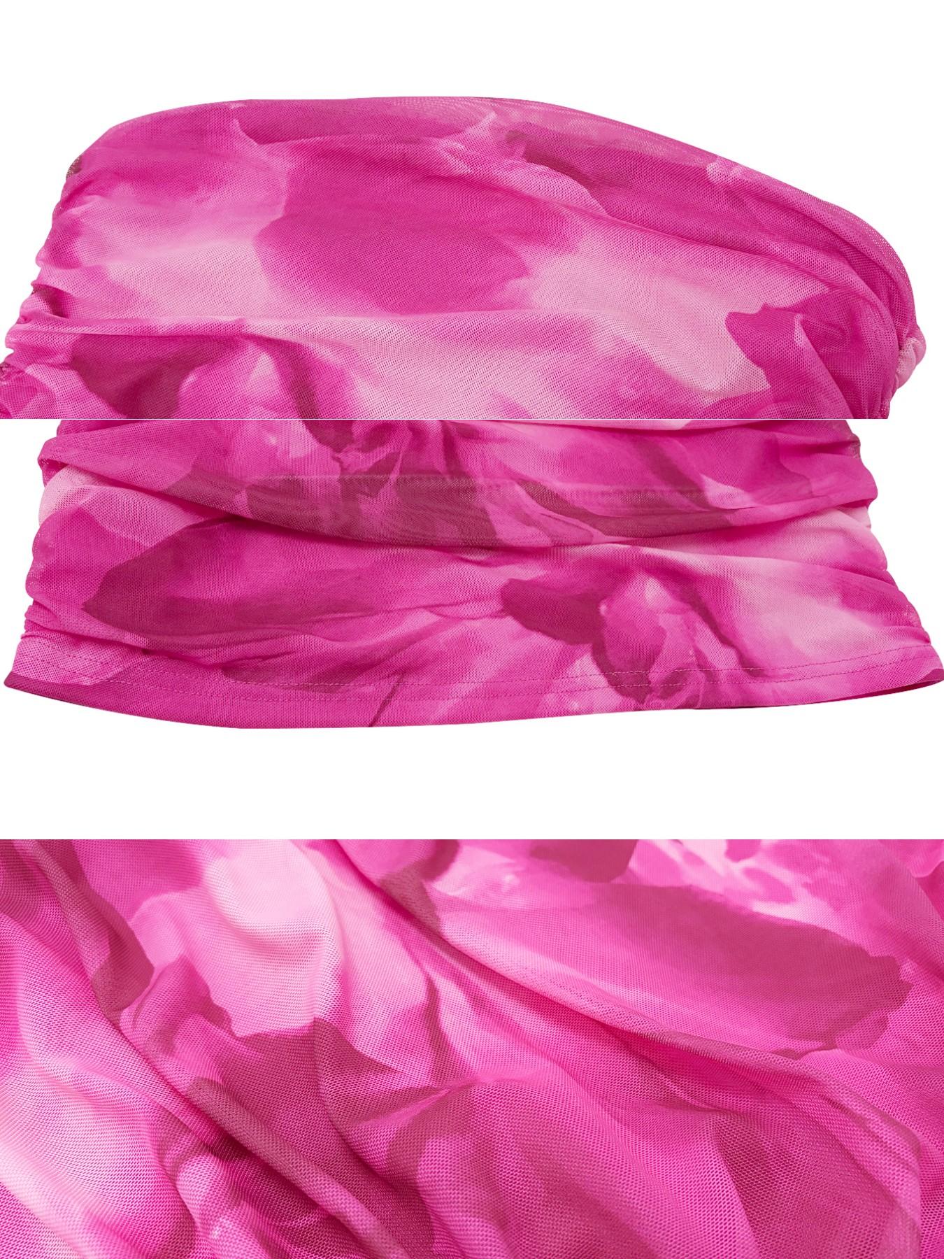 【LovelyWholesale】Women's Elegant Tie-Dye Ruched Crop Top Dress, Slim-Fitting Mini Dress, Sleeveless Fashionable for Casual Wear