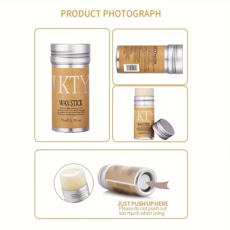 75g Ikt Hair Wax Stick + 5pcs Hair Brush Comb Set, Non-Greasy Styling Gel for All Hair Types, Edge Control Pomade for Baby Hair