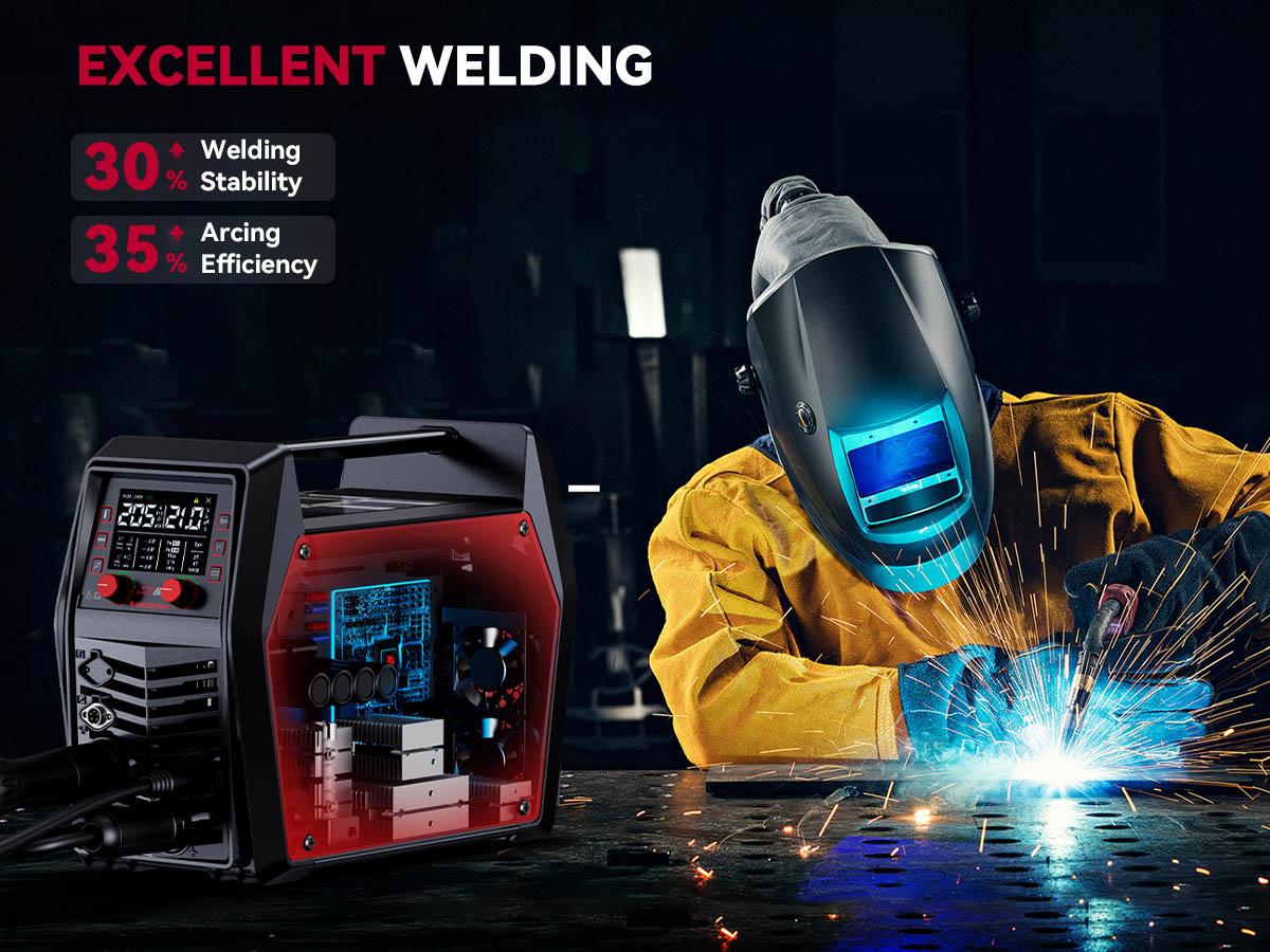 ARCCAPTAIN iControl MIG205 Pro MIG Welder 205A 110V 220V Gas MIG/Gasless Flux MIG/MMA Stick/Lift TIG/Spot Welding/Spool Gun Aluminum 6 in 1 Professional Welder Machine, APP Control Multi-process Welding Machine Tool Electric