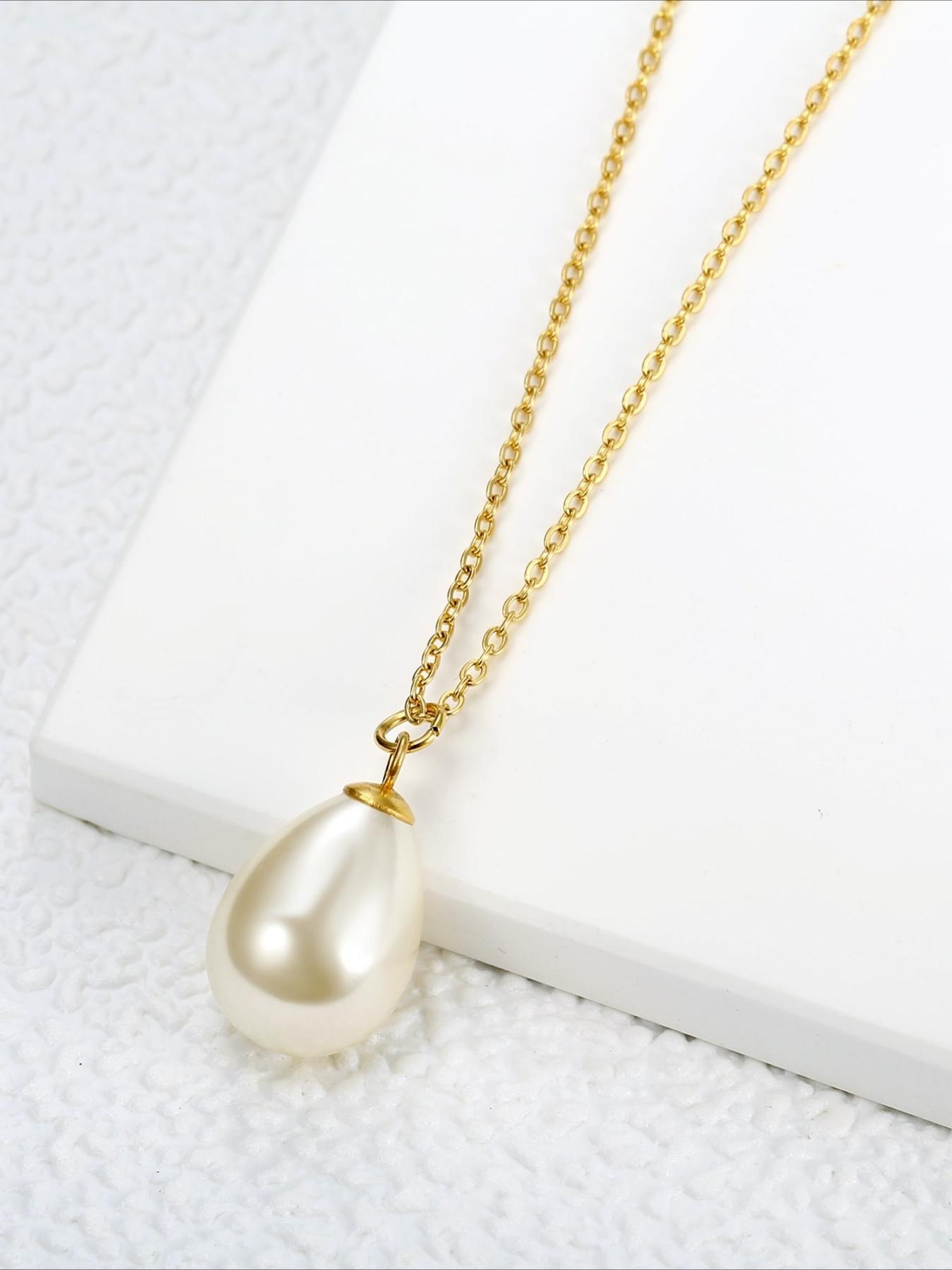 French Retro Water Droplet Bead Necklace Stainless Steel Non Fading Elegant Versatile Neck Accessory