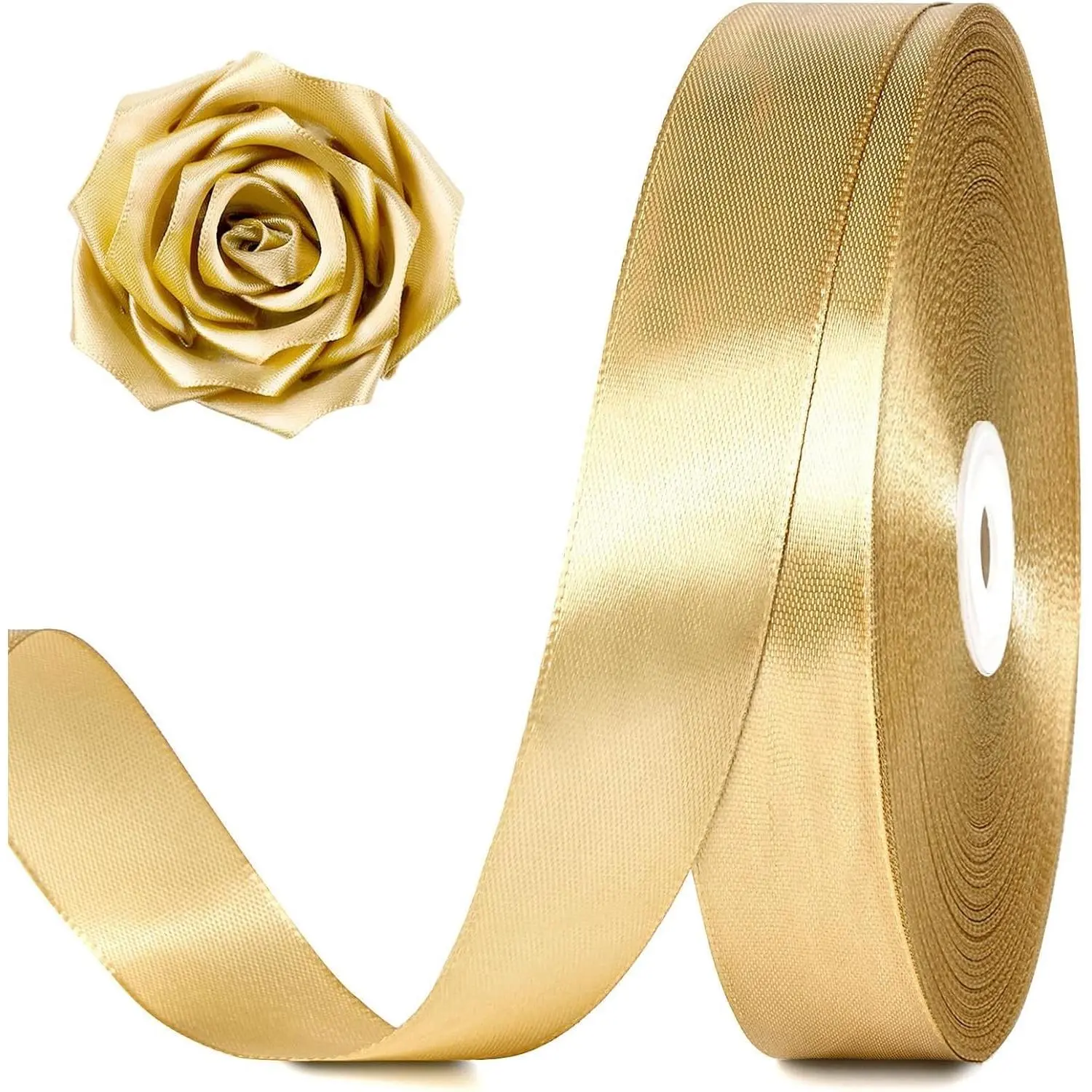 100 Yards 1 Inch Champagne Gold Satin Ribbon, Solid Craft Fabric Ribbon for Christmas Gift Wrapping, Bows Making, Flower Bouquet, Wedding Party Decoration