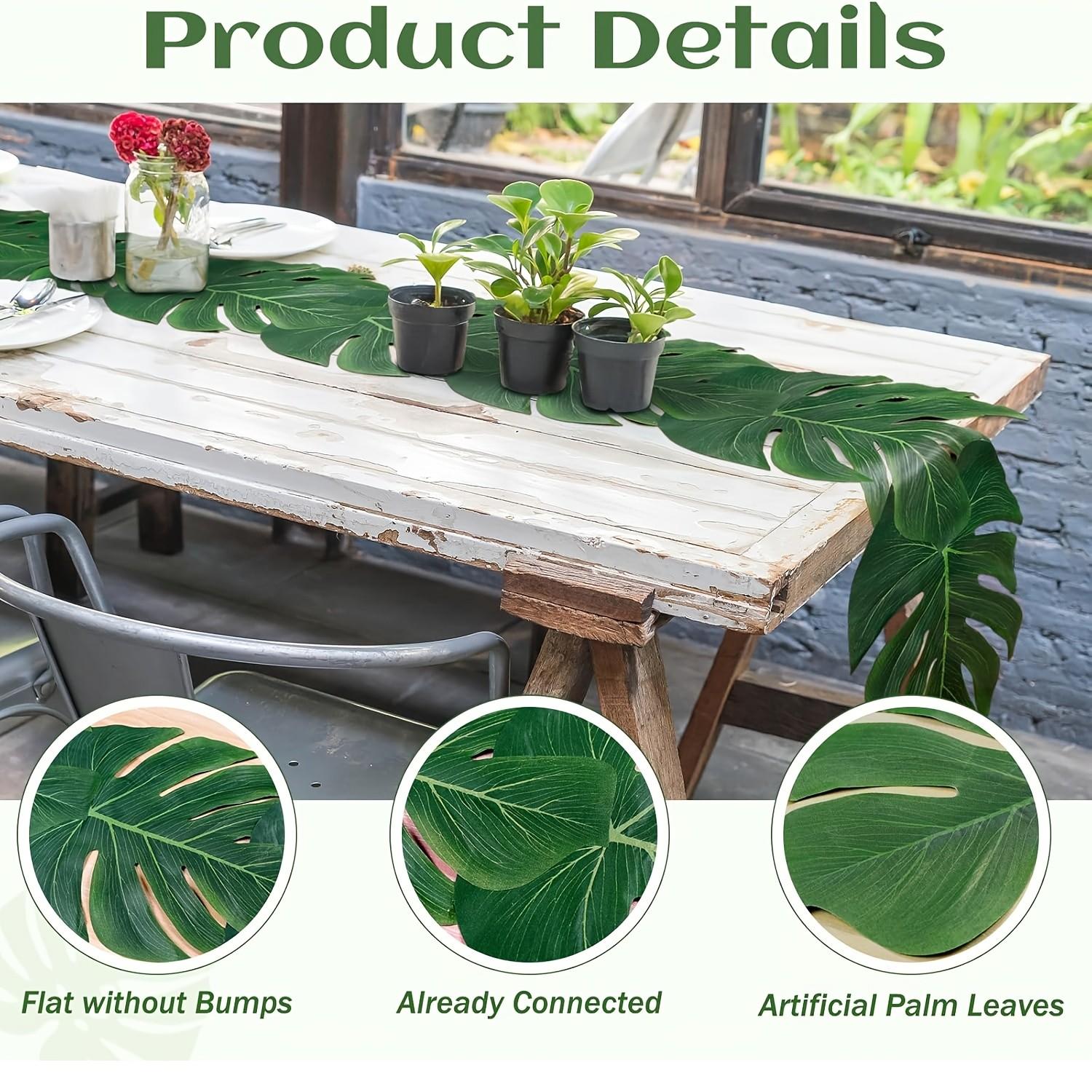 Nordic Artificial Monstera Table Runner, Tropical Hawaiian Party Decor, Faux Plant Table Accessory, Home Kitchen Decoration