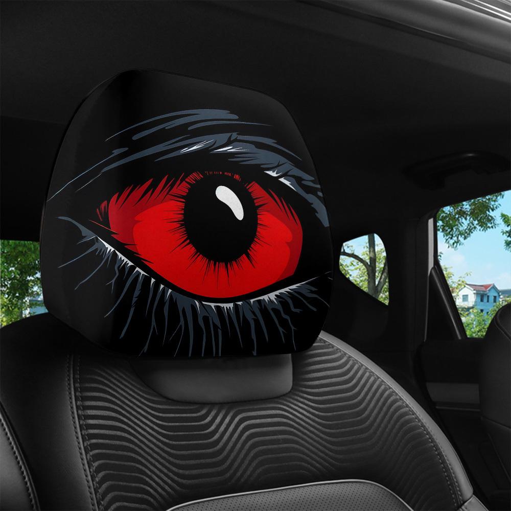 2 pcs Red Devil's Eye Car Headrest Covers - Red and black Gothic design, washable, suitable for General Motors vehicles summervibes 2 pcs Red Devil's Eye Car Headrest Covers - Red and black Gothic design, washable, suitable for General Motors vehicles summervibes