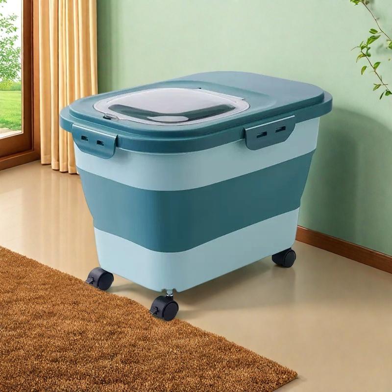 Airtight Rice Storage Container with Wheels & Lid, Large Food Grade Rice Bin, Moisture-Proof Cereal Dispenser for Kitchen Pantry, Flour Grain Storage Organizer