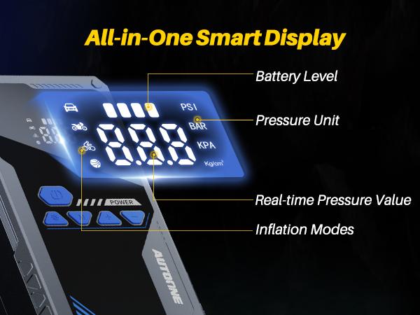 AUTOONE 12800mAh Jump Starter with Air Compressor (10L Gas/8.0L Diesel), 150PSI Car Battery Jumper Starter Portable, 4000A Jump Box Tire Inflator with LED Flashlight, LCD Display, Storage Case