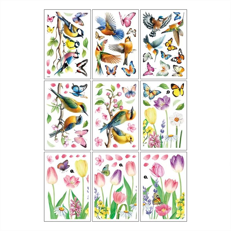 Spring Pigeon Window Stickers Set, 9 Sheets / 80 Pieces, Cute Bird Decorations for Windows, Festive Home Decoration Accessories