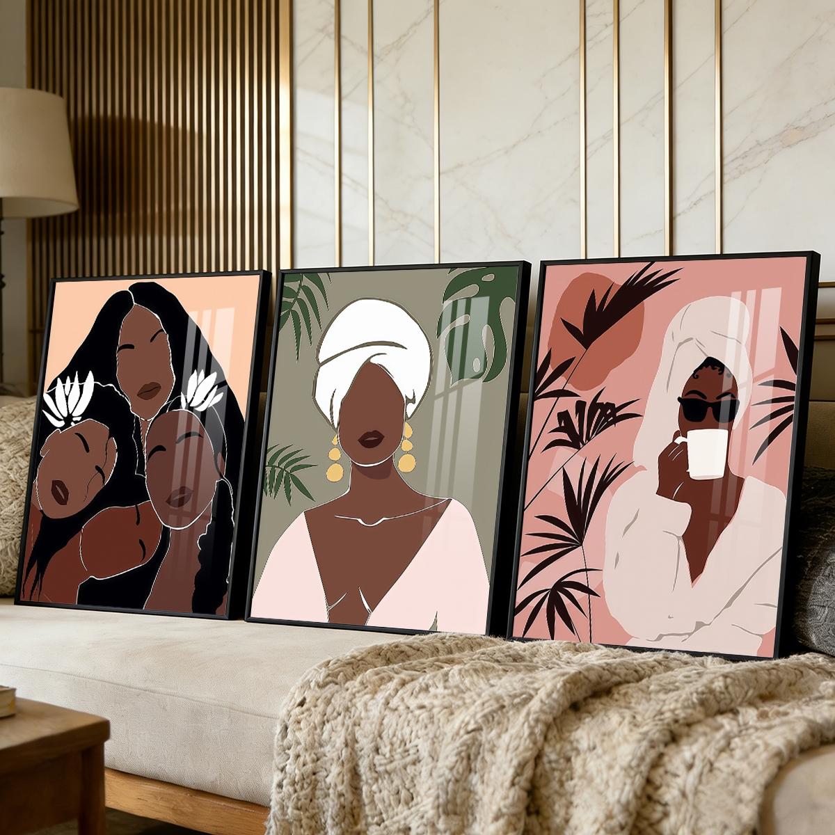 3 Counts Aluminum Alloy Framed Painting, Abstract Women Portrait Art Pictures, Home Decoration For Living Room, Bedroom, Office, Restaurant, Hallway Wall Decor, Odorless Print Artwork, Luxury Perfect Gift For Friends And Family