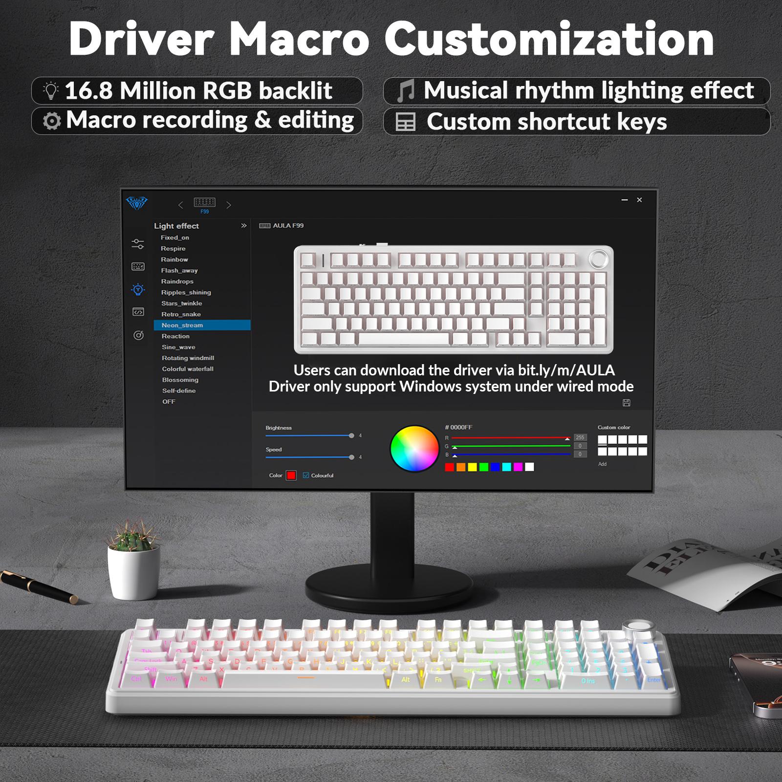 【Silent keyboard】AULA F99 Pro Wireless Mechanical Keyboard-Silent Version,BT5.0/2.4GHz/USB-C Hot Swappable Custom Keyboard,Gasket Structure,Pre-lubed Linear Switches RGB Backlit Computer Gaming Keyboards,White dealsforyoudays TikTokShopfalldealsforyou