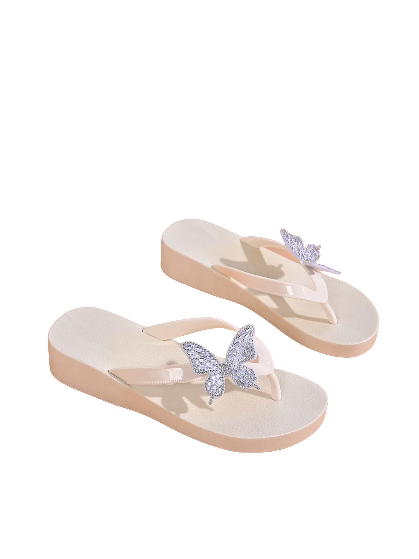 Women's Rhinestone Butterfly Sandals, Wedge Thick Sole Anti-Slip Slippers, Soft Comfortable, Beach Vacation Daily Wear
