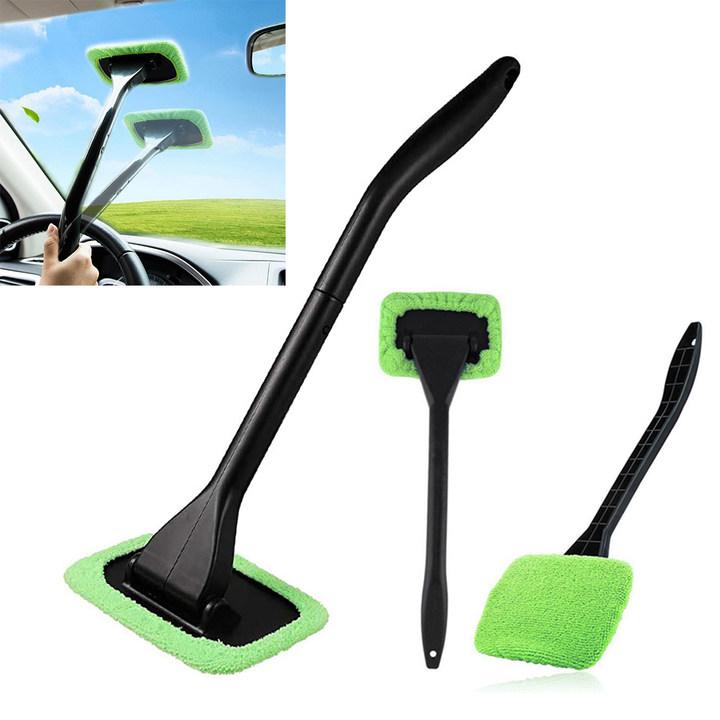 Glass Washer Brush for Dry & Moist Wipe, Adjustable Glass Cleaning Brush with Long Handle, Car Windshield Brush, Car Window Cleaning Tool, Reusable