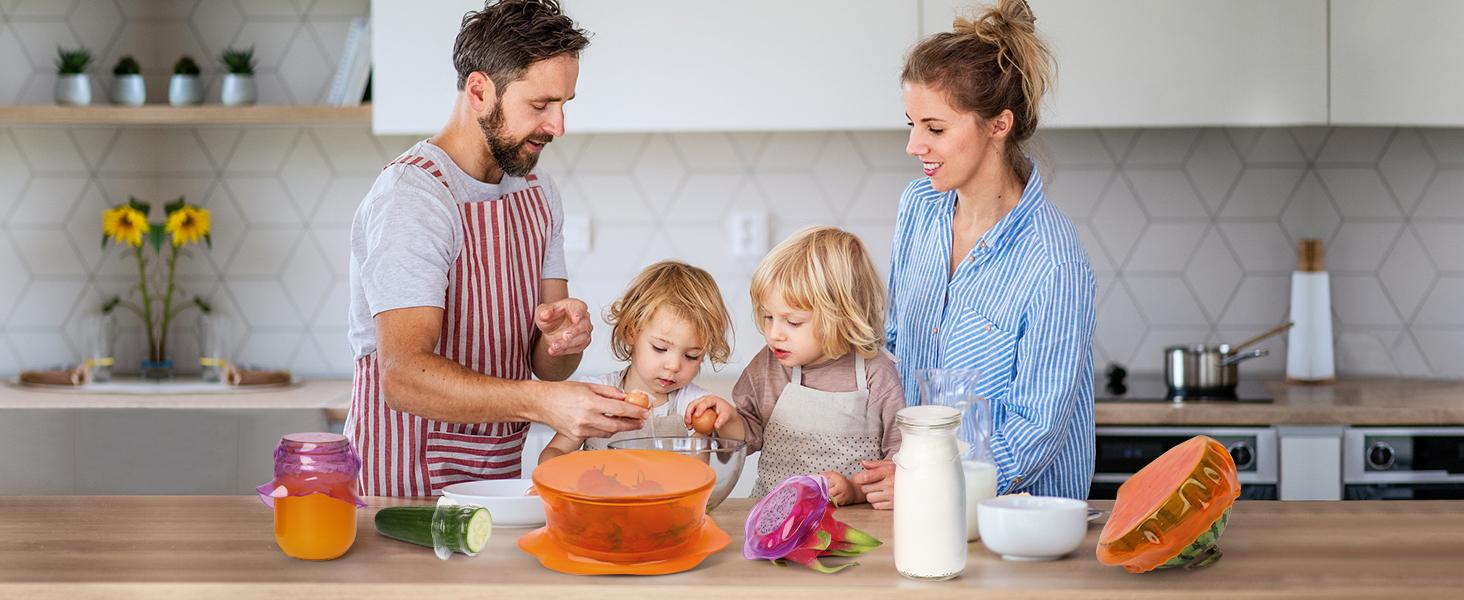 CuLiDing Kitchen Food Storage Silicone Lids - Reusable Flexible Bowl Lids for Cups or Square Containers, Fridge and Microwave Safe, Mixed Sizes, 6PCS