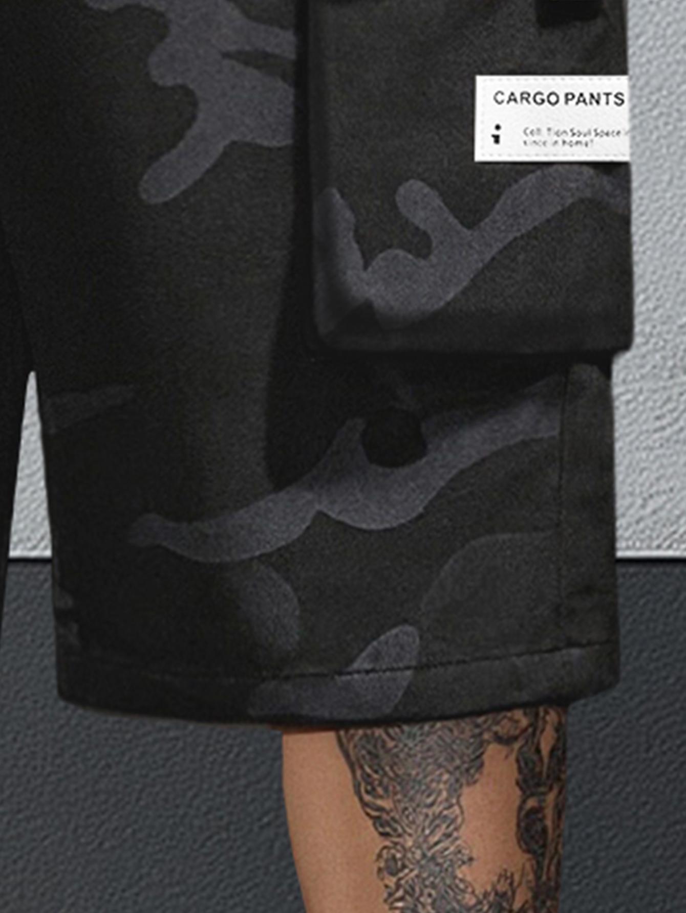 Men's 3-piece Camo Cargo seven-quarter trousers Capriers &ndash; Multi-Pocket Design, Drawstring Waistband, Casual Streetwear Shorts, Perfect for Everyday Wear & Urban Styling SpringStatements