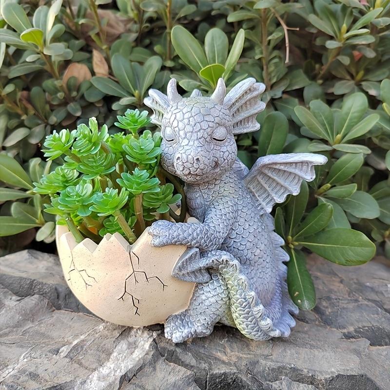 Mini Cute Dragon Succulent Planter Pot, Cartoon Resin Plant Pot with Drainage, Decorative Desktop Flower Pot for Home Office Indoor Bonsai Cactus Garden Decor