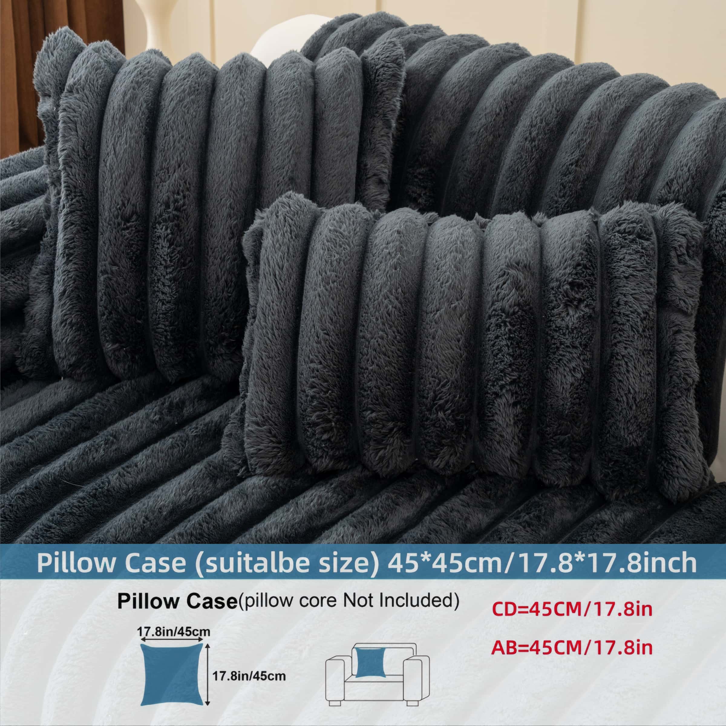 Solid Color Plush Sofa Cushion Cover, Sofa Slipcover, 1 Count Pet-friendly non-slip couch protector, soft & warm thick fleece, machine washable, anti-scratch cat/dog friendly throw, universal fit 1/2/3/4-seater & L-shape sectional
